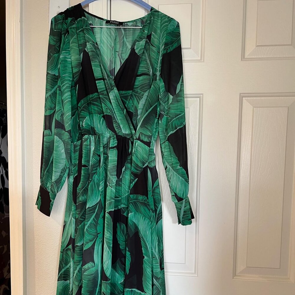 FERRE long dress, Size 14, black & green